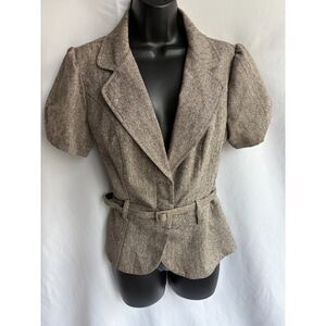 Stoosh Studio Y2K Brown Blazer Jacket Top Size L Belted Office Siren Career Work